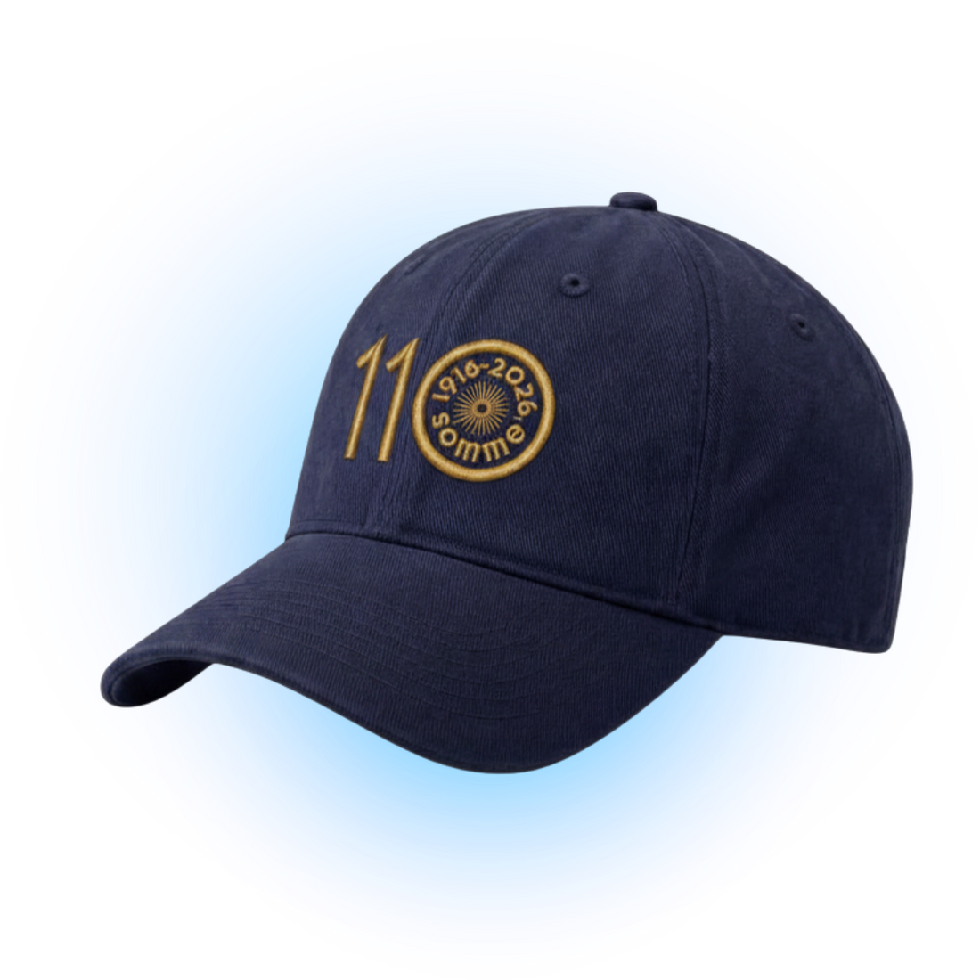 Casquette bleue Héritage Panorami-k édition 110 ans, style décontracté avec logo brodé, vue de face.