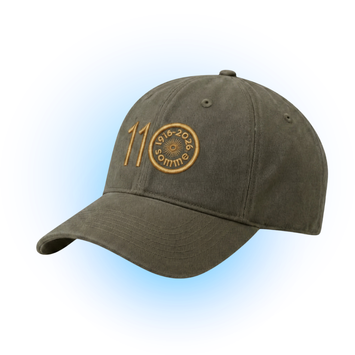 Casquette kaki Héritage édition 110 ans de la marque Panorami-k, vue de face avec logo brodé.